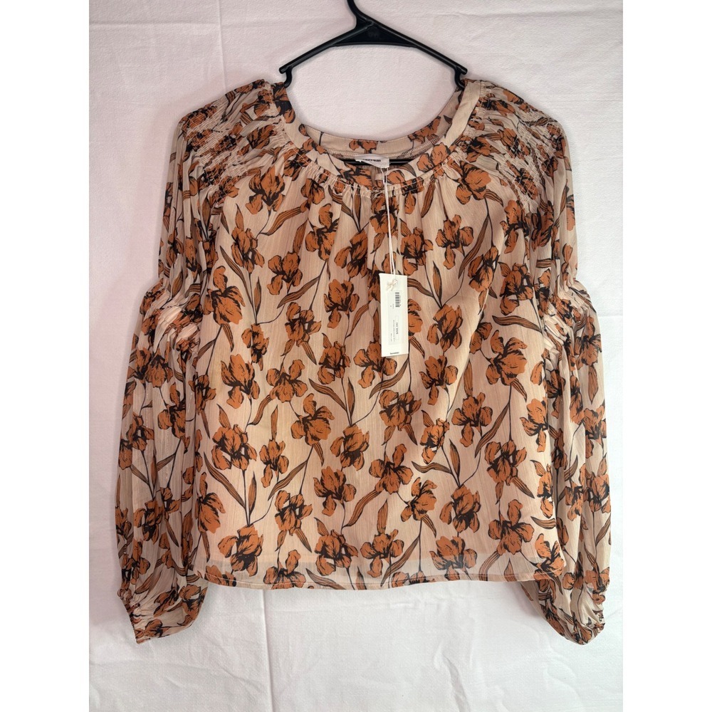 NWT Aureum Lura Smocked Blouse Ivory‎ Floral Print Long Sleeve Size S